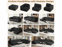 DripeX Sofá Modular 2 plazas en Pana, con 2 cojines, 202x101x82cm, Negro New