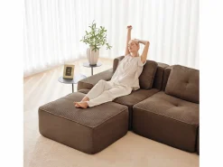 DripeX Sofá Modular 2 plazas en Pana, con otomana y 2 cojines, 204x177x69cm, Marrón Marru00f3n New