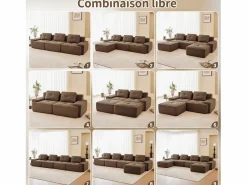 DripeX Sofá Modular 2 plazas en Pana, con otomana y 2 cojines, 204x177x69cm, Marrón Marru00f3n New