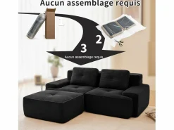 Sofá Modular 2 plazas en Pana, con otomana y 2 cojines, 204x177x69cm,^DripeX Best
