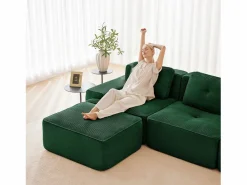 DripeX Sofá Modular|Sofás Club|Sofá Modular 2 plazas en Pana, con otomana y 2 cojines, 204x177x69cm,