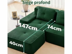 DripeX Sofá Modular|Sofás Club|Sofá Modular 2 plazas en Pana, con otomana y 2 cojines, 204x177x69cm,
