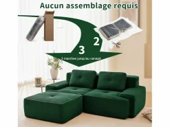 DripeX Sofá Modular|Sofás Club|Sofá Modular 2 plazas en Pana, con otomana y 2 cojines, 204x177x69cm,