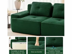 DripeX Sofá Modular|Sofás Club|Sofá Modular 2 plazas en Pana, con otomana y 2 cojines, 204x177x69cm,