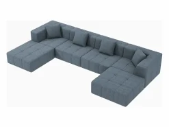 DripeX Sofá modular 4 plazas ángulo tela - 4 orejeros y 2 pufs - - 370x200x60cm Gris