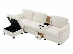 Sofá modular Amplio para familia estructura resistente asientos profundos pana Beige Clearance