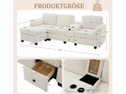 Sofá modular Amplio para familia estructura resistente asientos profundos pana Beige Clearance