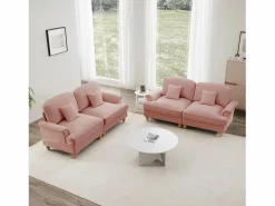 Sofá modular componible respaldo segmentado patas huso asiento cómodo chenille Rosa Outlet