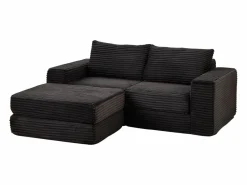 Hauss Spole Sofá Modular|Sofá modular convertible de 2 plazas con otomanas extraíbles - Pana negra