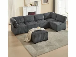 DripeX Sofá modular convertible en terciopelo - 6 plazas - ergonómico - con bolsillos de almacenamiento - 308x154x82cm Gris