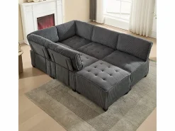 DripeX Sofá modular convertible en terciopelo - 6 plazas - ergonómico - con bolsillos de almacenamiento - 308x154x82cm Gris