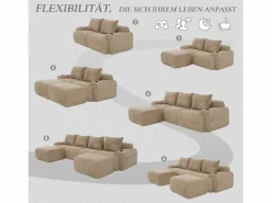 Sofá modular de 4 plazas - 333 x 174 x 80 cm - con 2 pufs + portavasos + bolsillo de almacenamiento - terciopelo -^Merax Hot