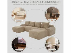Sofá modular de 4 plazas - 333 x 174 x 80 cm - con 2 pufs + portavasos + bolsillo de almacenamiento - terciopelo -^Merax Hot