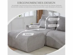 Merax Sofá modular de 2 plazas - 200 x 174 x 80 cm - con 1 otomana + portavasos + bolsillo de almacenamiento - terciopelo - Gris claro Sale