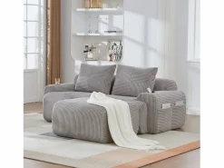 Merax Sofá modular de 2 plazas - 200 x 174 x 80 cm - con 1 otomana + portavasos + bolsillo de almacenamiento - terciopelo - Gris claro Sale
