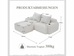 Sofá modular de 2 plazas - 200 x 174 x 80 cm - con 1 otomana + portavasos + bolsillo de almacenamiento - terciopelo -^Merax Discount