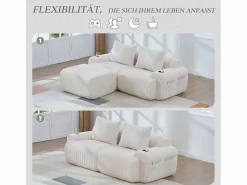 Sofá modular de 2 plazas - 200 x 174 x 80 cm - con 1 otomana + portavasos + bolsillo de almacenamiento - terciopelo -^Merax Discount