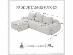 Merax Sofá modular de 3 plazas - 268 x 174 x 80 cm - con 1 otomana + portavasos + bolsillo de almacenamiento - terciopelo - Beige Clearance