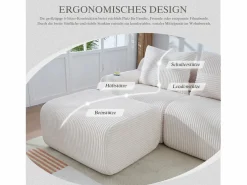 Merax Sofá modular de 3 plazas - 268 x 174 x 80 cm - con 1 otomana + portavasos + bolsillo de almacenamiento - terciopelo - Beige Clearance