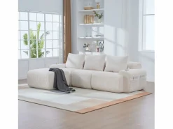 Merax Sofá modular de 3 plazas - 268 x 174 x 80 cm - con 1 otomana + portavasos + bolsillo de almacenamiento - terciopelo - Beige Clearance