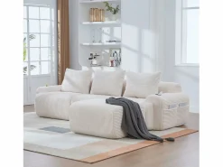 Merax Sofá modular de 3 plazas - 268 x 174 x 80 cm - con 1 otomana + portavasos + bolsillo de almacenamiento - terciopelo - Beige Clearance