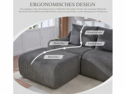 Merax Sofá Modular|Sofá modular de 3 plazas - 268 x 174 x 80 cm - con 2 pufs + portavasos + bolsillo de almacenamiento - terciopelo - oscuro
