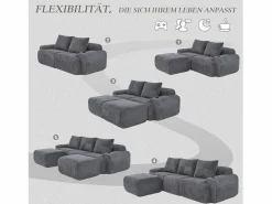 Merax Sofá Modular|Sofá modular de 3 plazas - 268 x 174 x 80 cm - con 2 pufs + portavasos + bolsillo de almacenamiento - terciopelo - oscuro