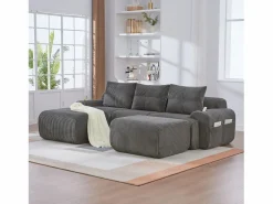Merax Sofá Modular|Sofá modular de 3 plazas - 268 x 174 x 80 cm - con 2 pufs + portavasos + bolsillo de almacenamiento - terciopelo - oscuro
