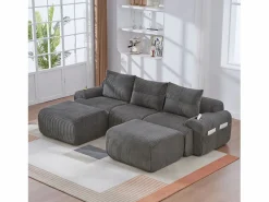 Merax Sofá Modular|Sofá modular de 3 plazas - 268 x 174 x 80 cm - con 2 pufs + portavasos + bolsillo de almacenamiento - terciopelo - oscuro
