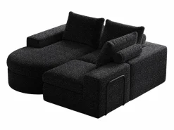 OKWISH Sofá modular de 3 plazas en tela de chenilla negra con chaise longue redondeada - Respaldo acolchado Negro Sale