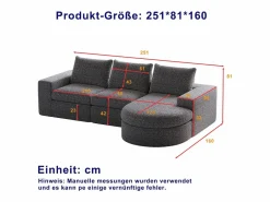 OKWISH Sofá Modular|Sofá modular de 3 plazas en tela de chenilla con chaise longue redondeada - Respaldo acolchado