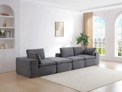 Vente-unique Sofás Y Sillones|Sofá Modular|Sofá modular de esquina con puf en tejido CORTOLINE