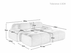 Sofá modular de pana - 2 plazas - con 2 cojines y 2 pouf - base antideslizante - 208x178x70cm -^DripeX Discount