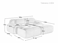 Sofá modular de pana - 2 plazas - con 2 cojines y 2 pouf - base antideslizante - 208x178x70cm -^DripeX New