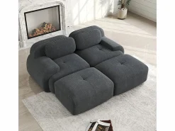 Sofá modular de pana - 2 plazas - con 2 cojines y 2 pouf - base antideslizante - 208x178x70cm -^DripeX New