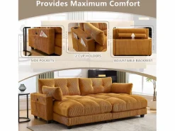 Sofá Modular de Terciopelo – con USB y Portavasos – Multifuncional para Espacios Pequeños – 112×140×81 cm^ New