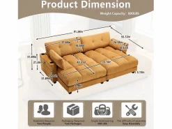 Sofá Modular de Terciopelo – con USB y Portavasos – Multifuncional para Espacios Pequeños – 112×140×81 cm^ New