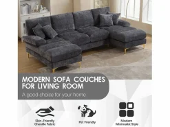 Sofá modular en U (272x136x88 cm) - 6 plazas en chenilla - Convertible en cama - Configuración relax^ Outlet