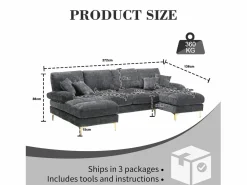 Sofá modular en U (272x136x88 cm) - 6 plazas en chenilla - Convertible en cama - Configuración relax^ Outlet