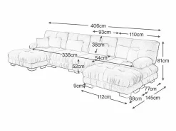 DripeX Sofá modular esquina 4 plazas - con 2 pouf y 6 cojines - DIY forma U/L - 406x145x81cm - Rosa Discount