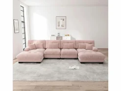 DripeX Sofá modular esquina 4 plazas - con 2 pouf y 6 cojines - DIY forma U/L - 406x145x81cm - Rosa Discount