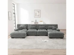 DripeX Sofá modular esquina 4 plazas - con 2 pouf y 6 cojines - DIY forma U/L - 406x145x81cm - Gris Hot