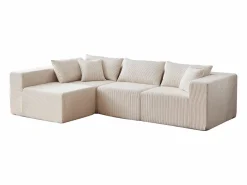 DripeX Sofá modular ángulo - Terciopelo acanalado - 3/4 plazas - 3 cojines y 3 orejeros - Beige Clearance