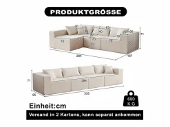 DripeX Sofá modular ángulo - Terciopelo acanalado - 3/4 plazas - 3 cojines y 3 orejeros - Beige Clearance