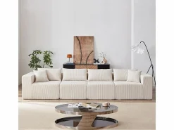 DripeX Sofá modular ángulo - Terciopelo acanalado - 3/4 plazas - 3 cojines y 3 orejeros - Beige Clearance