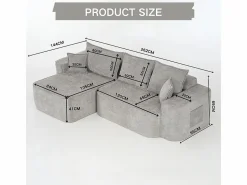 DripeX Sofá modular ángulo izquierdo - Chenilla - 3 cojines y 2 orejeros - 262x144x65cm Gris New