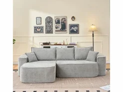 DripeX Sofá modular ángulo izquierdo - Chenilla - 3 cojines y 2 orejeros - 262x144x65cm Gris New