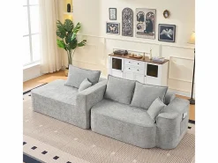 DripeX Sofá modular ángulo izquierdo - Chenilla - 3 cojines y 2 orejeros - 262x144x65cm Gris New