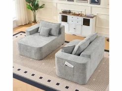 DripeX Sofá modular ángulo izquierdo - Chenilla - 3 cojines y 2 orejeros - 262x144x65cm Gris New