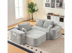 DripeX Sofá modular ángulo izquierdo - Chenilla - 3 cojines y 2 orejeros - 262x144x65cm Gris New